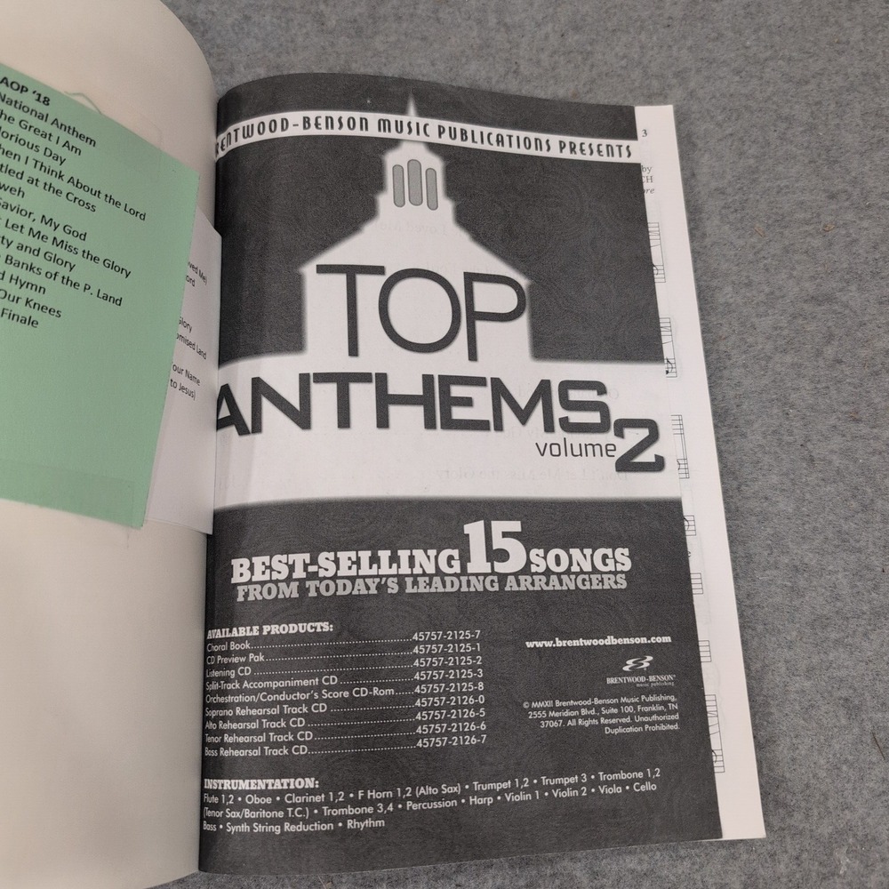 Brentwood-Benson Top Anthems Volume 2 SATB Choral Book 15 Songs 45757-2125-7 - Picture 2 of 3